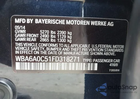 2015 BMW 640I Gran Coupe from USA, damaged, VIN WBA6A0C51FD31A272